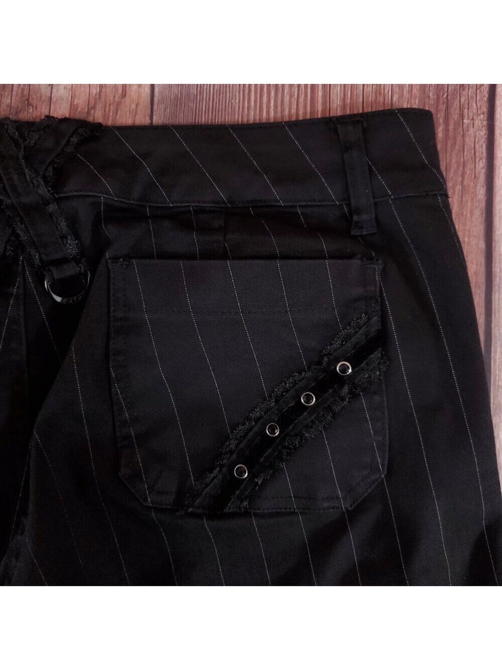 Vtg Tripp NYC Sz 13 Striper Black Tone Boot Cut Pants Pinstripe Goth Punk Y2K - Picture 12 of 15